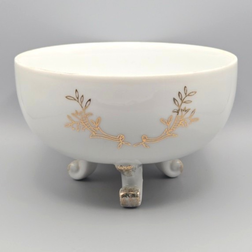 Lefton China Hand‎ Painted Footed Bowl Gold Floral Accent Vintage 2606